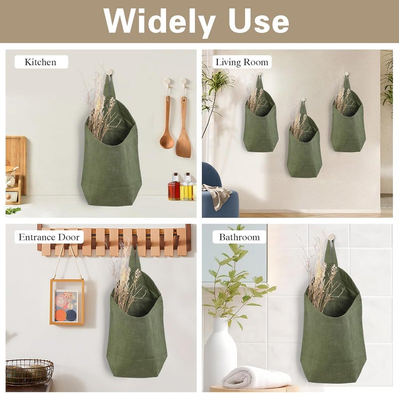 HSOFTIFY 100% Linen Hanging Storage Bags Baskets 2 Pcs, Small Wall Storage Bag for Kitchen, Bedroom, RV Camper Organizer, Sewing Room, Nursery Storage, Kids Room, Army Green - Image 5